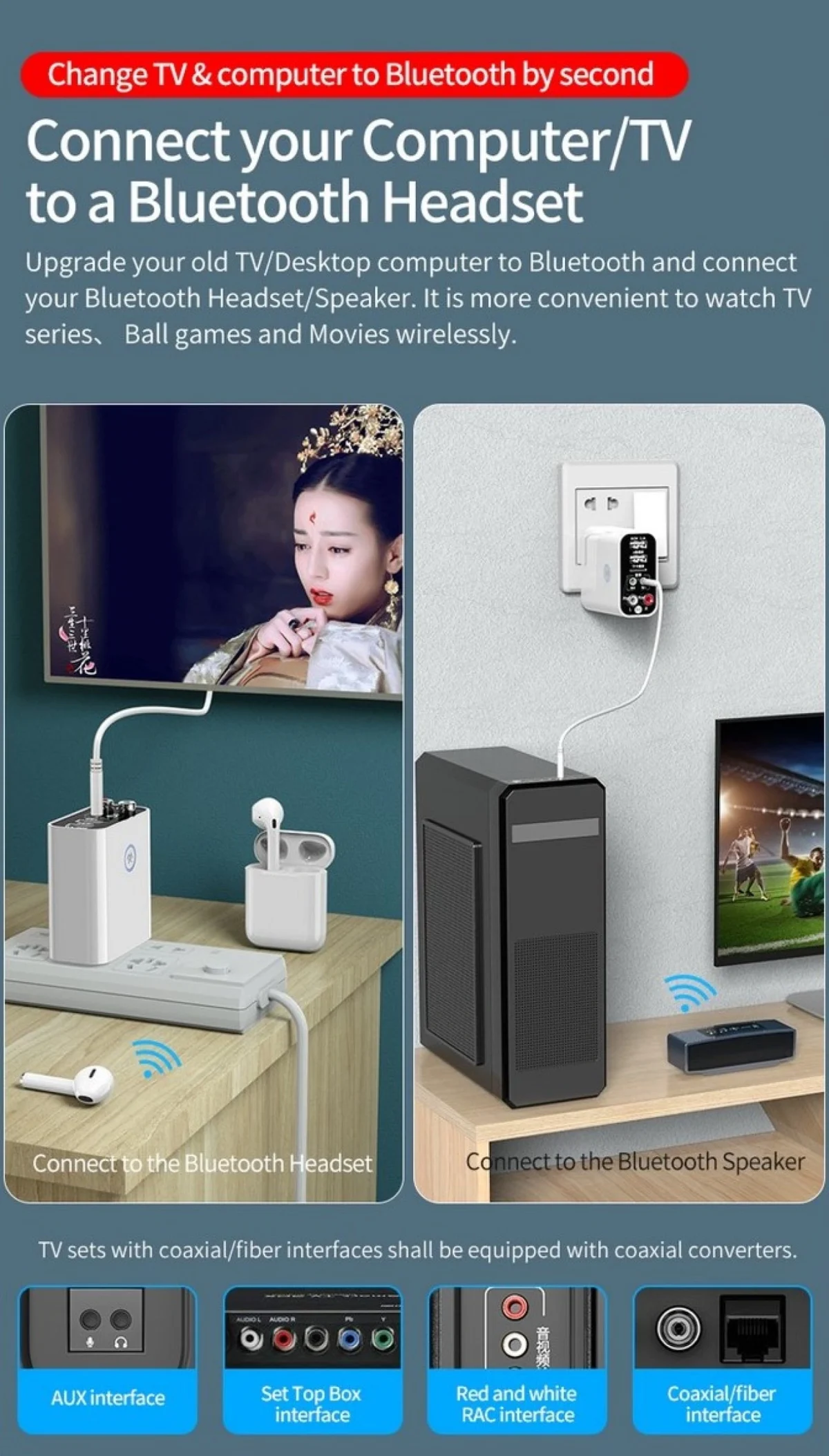 Andowl® Πομπός Ήχου Δέκτης 2RCA Aux Wireless Audio Adapter με Τηλεχειριστήριο & Υποστήριξη Κάρτας TF & USB Flashdrive Φορτιστής Τοίχου Κ16