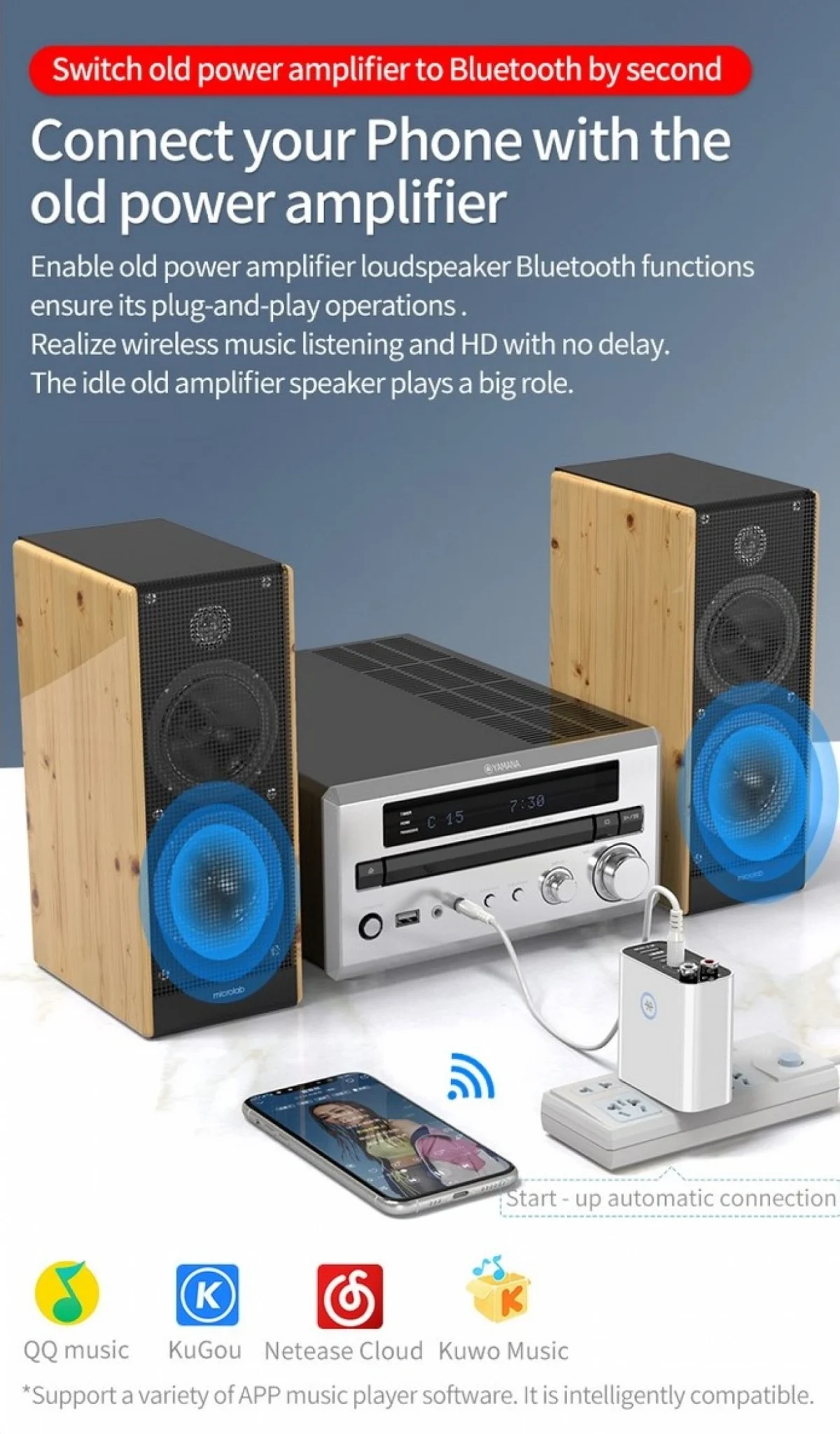 Andowl® Πομπός Ήχου Δέκτης 2RCA Aux Wireless Audio Adapter με Τηλεχειριστήριο & Υποστήριξη Κάρτας TF & USB Flashdrive Φορτιστής Τοίχου Κ16