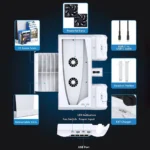 Βάση 4 σε 1 Ψύξης PS5 με Ενσωματωμένη Βάση Γρήγορης Φόρτισης 2 Χειριστηρίων, Θέση για Ακουστικά & Κρυφή Συρόμενη Βάση 12 Παιχνιδιών, OIVO IV-P5249