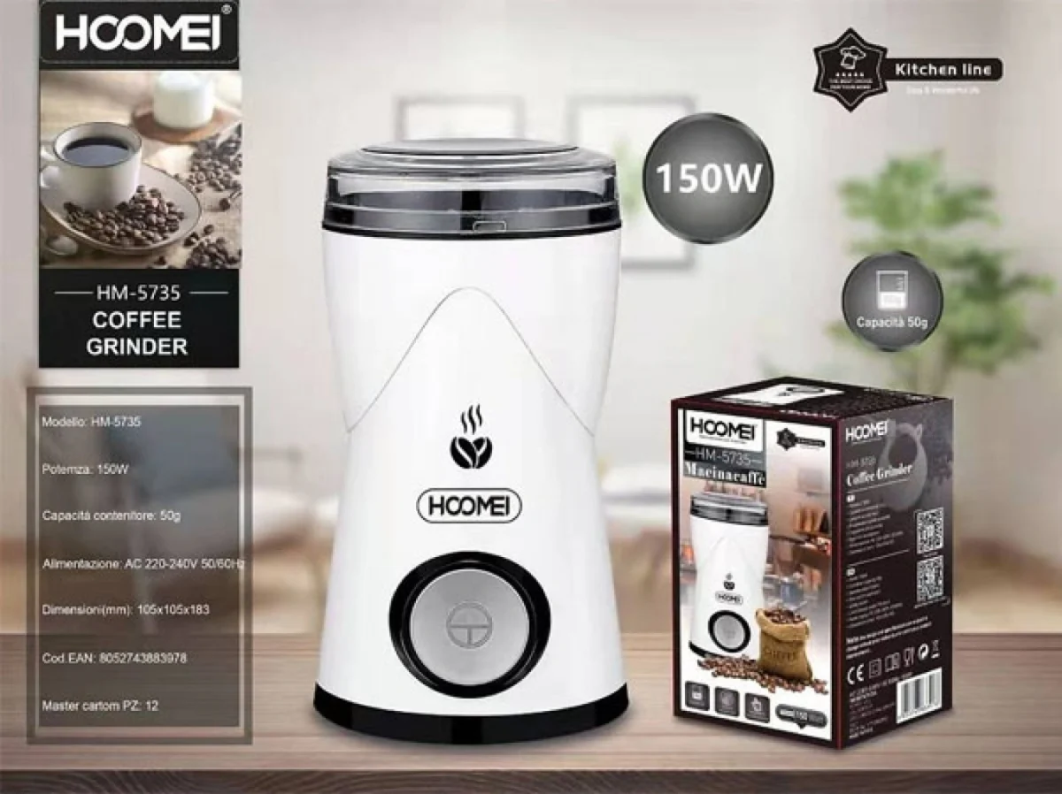 Ηλεκτρικός Μύλος Καφέ 150W Με Χωρητικότητα 50gr Λευκός Hoomei HM-5735