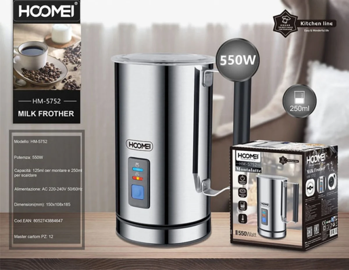 Συσκευή για Αφρόγαλα Inox 550W 250ml Hoomei HM-5752