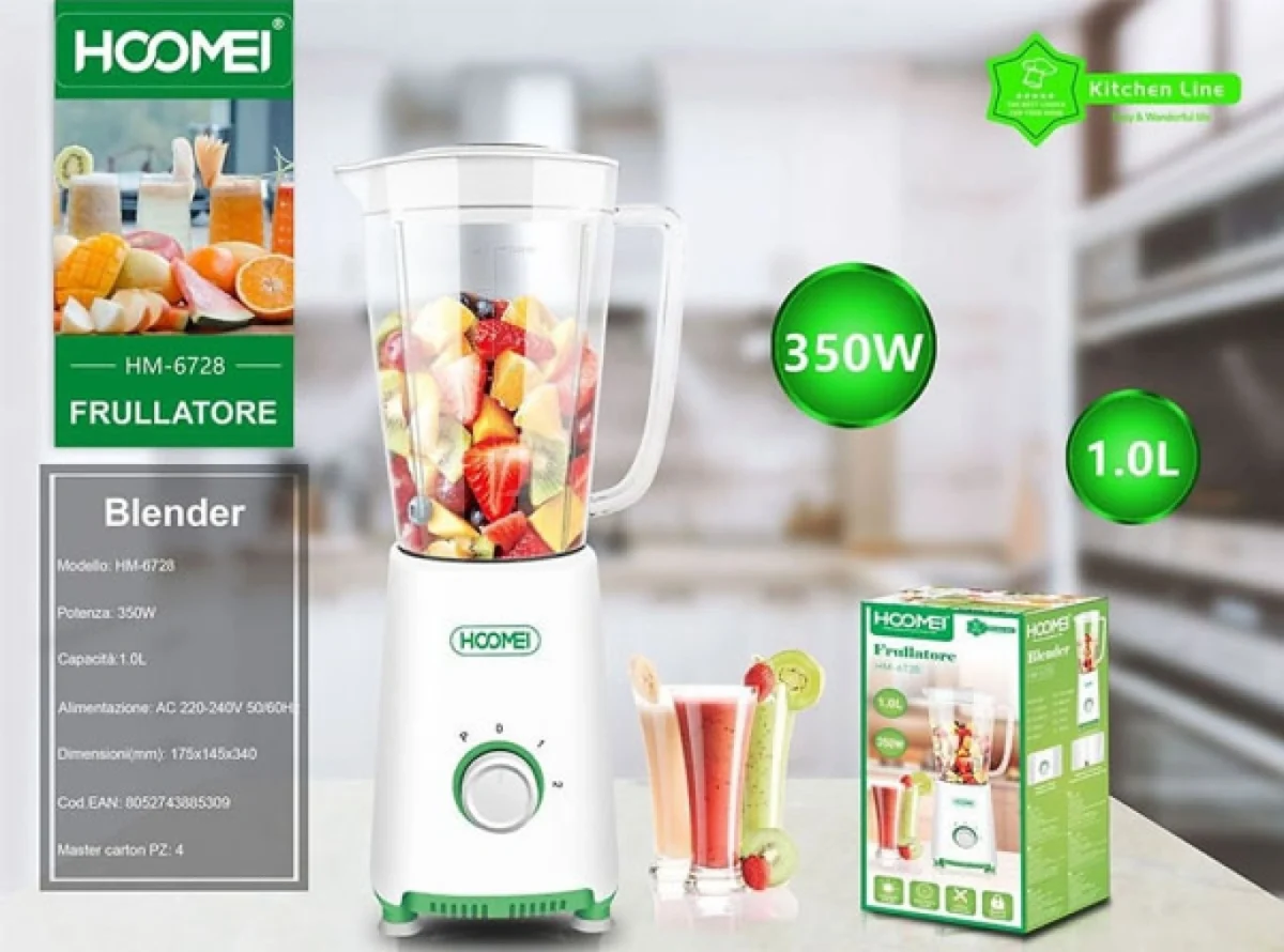 Ηλεκτρικό Μπλέντερ 1lt 350W Λευκό-Πράσινο Hoomei HM-6728