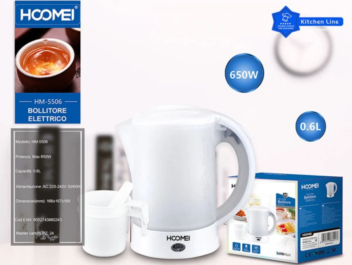Ηλεκτρικός Βραστήρας 600ml Λευκός 650W Hoomei HM-5506