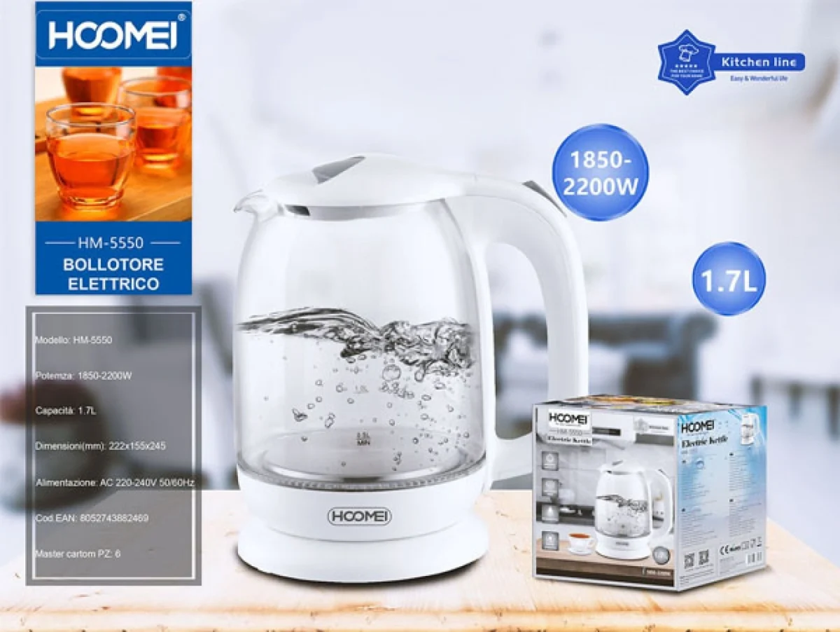 Βραστήρας 1.7lt 2200W Λευκός Hoomei HM-5550