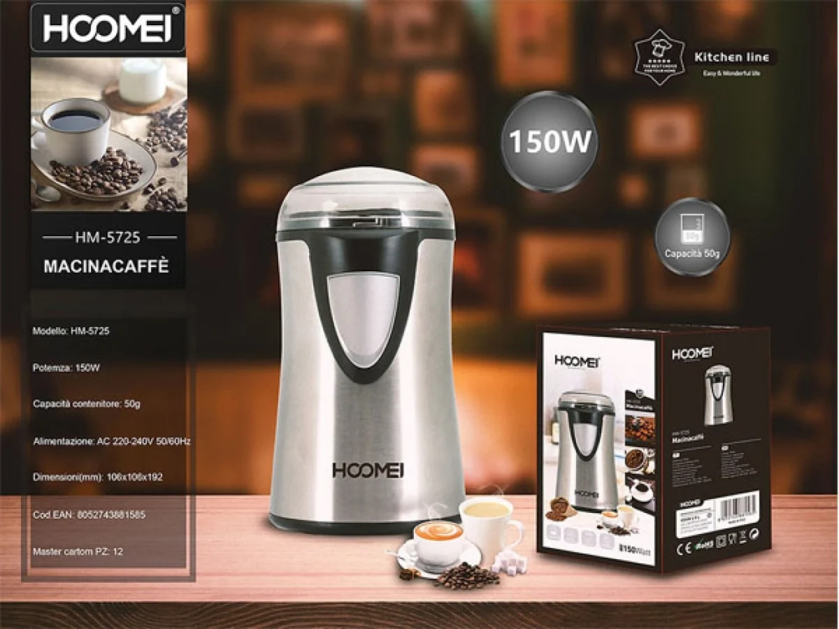Ηλεκτρικός Μύλος Καφέ 150W με Χωρητικότητα 50gr Ασημί Hoomei HM-5725