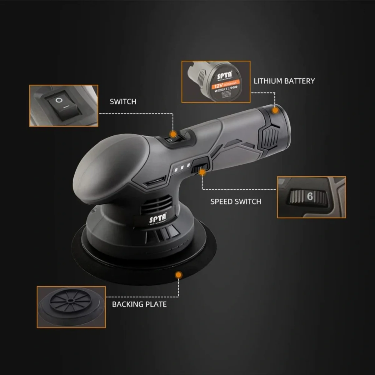 Νέας Γενιάς Έκκεντρος Αλοιφαδόρος SPTA® 150mm 12V με Δύο Μπαταρίες 2x2aH & Ρύθμιση Στροφών