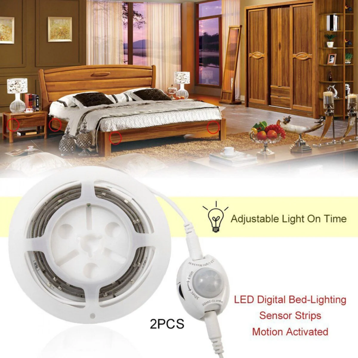 Σετ 2 Αυτοκόλλητες Ταινίες LED με Αισθητήρες Κίνησης 2x120cm Θερμού ή Ψυχρού Φωτισμού, Προγραμματισμό Χρόνου Απενεργοποίησης, 2.8W 260lm OEM