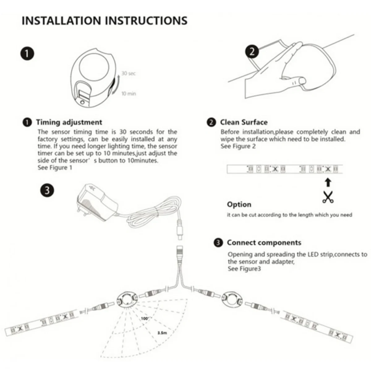 Σετ 2 Αυτοκόλλητες Ταινίες LED με Αισθητήρες Κίνησης 2x120cm Θερμού ή Ψυχρού Φωτισμού, Προγραμματισμό Χρόνου Απενεργοποίησης, 2.8W 260lm OEM