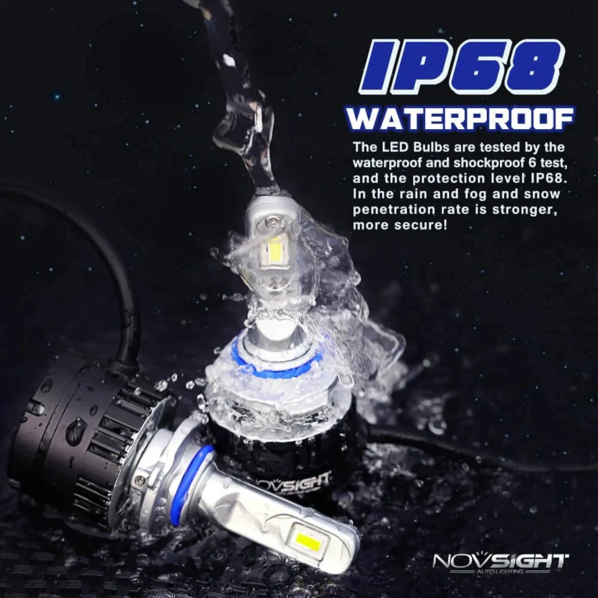 2x NOVSIGHT Aδιάβροχοι Λαμπτήρες LED H4 Φώτα Πορείας Λευκού Φωτισμού 360° 80W 14400LM 5500K A500 N16