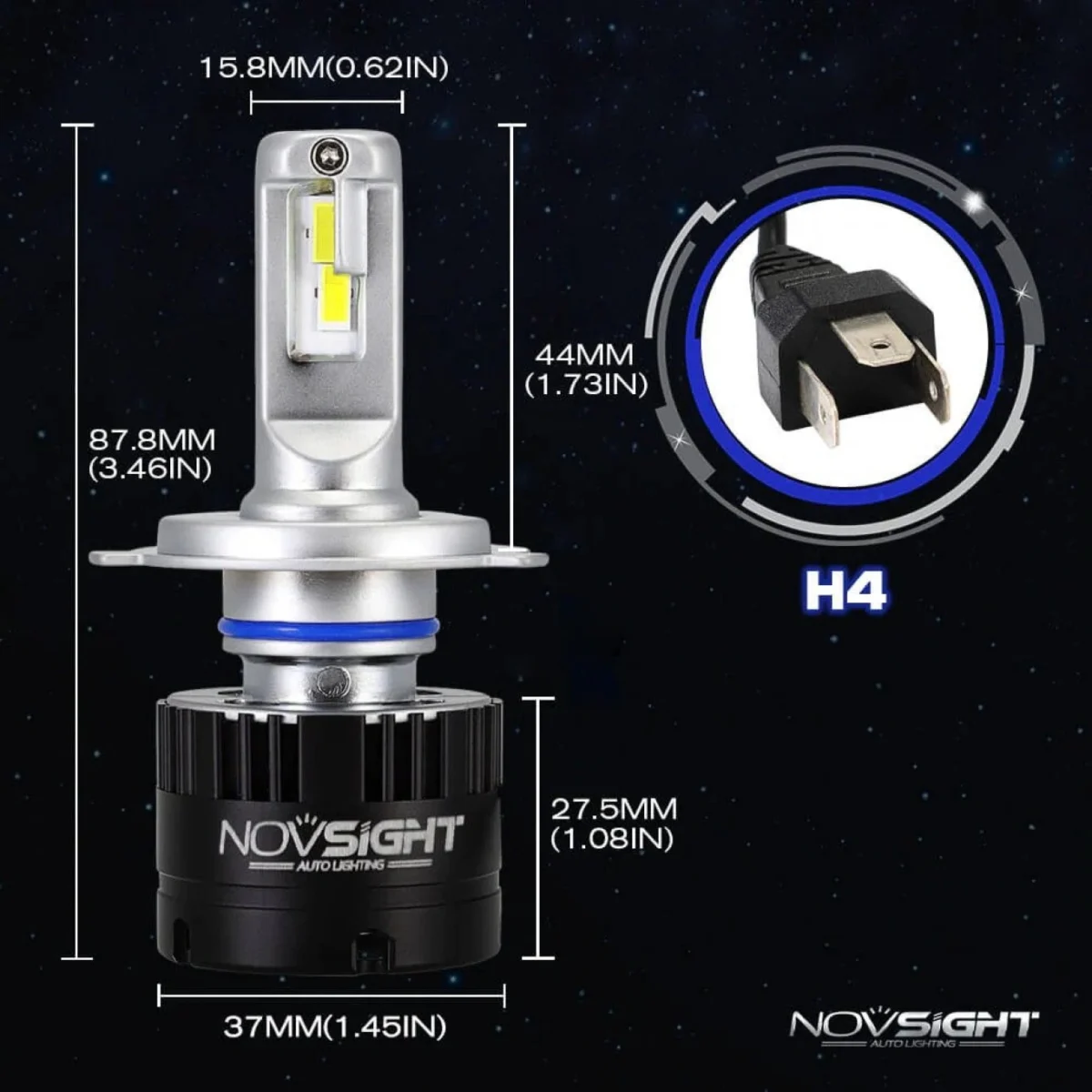 2x NOVSIGHT Aδιάβροχοι Λαμπτήρες LED H4 Φώτα Πορείας Λευκού Φωτισμού 360° 80W 14400LM 5500K A500 N16