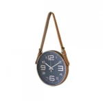 Κρεμαστό Ρολόι Τοίχου με Δερμάτινο Λουρί Χρυσό Πλαίσιο και Λευκό Φόντο 63x31x5cm