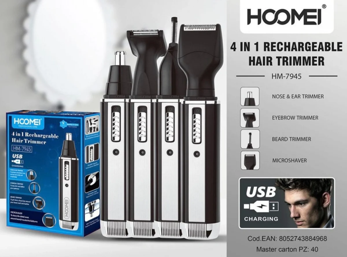 Επαναφορτιζόμενη Μηχανή Τρίμμερ Προσώπου 4 σε 1 - Hair Trimmer HM-7945