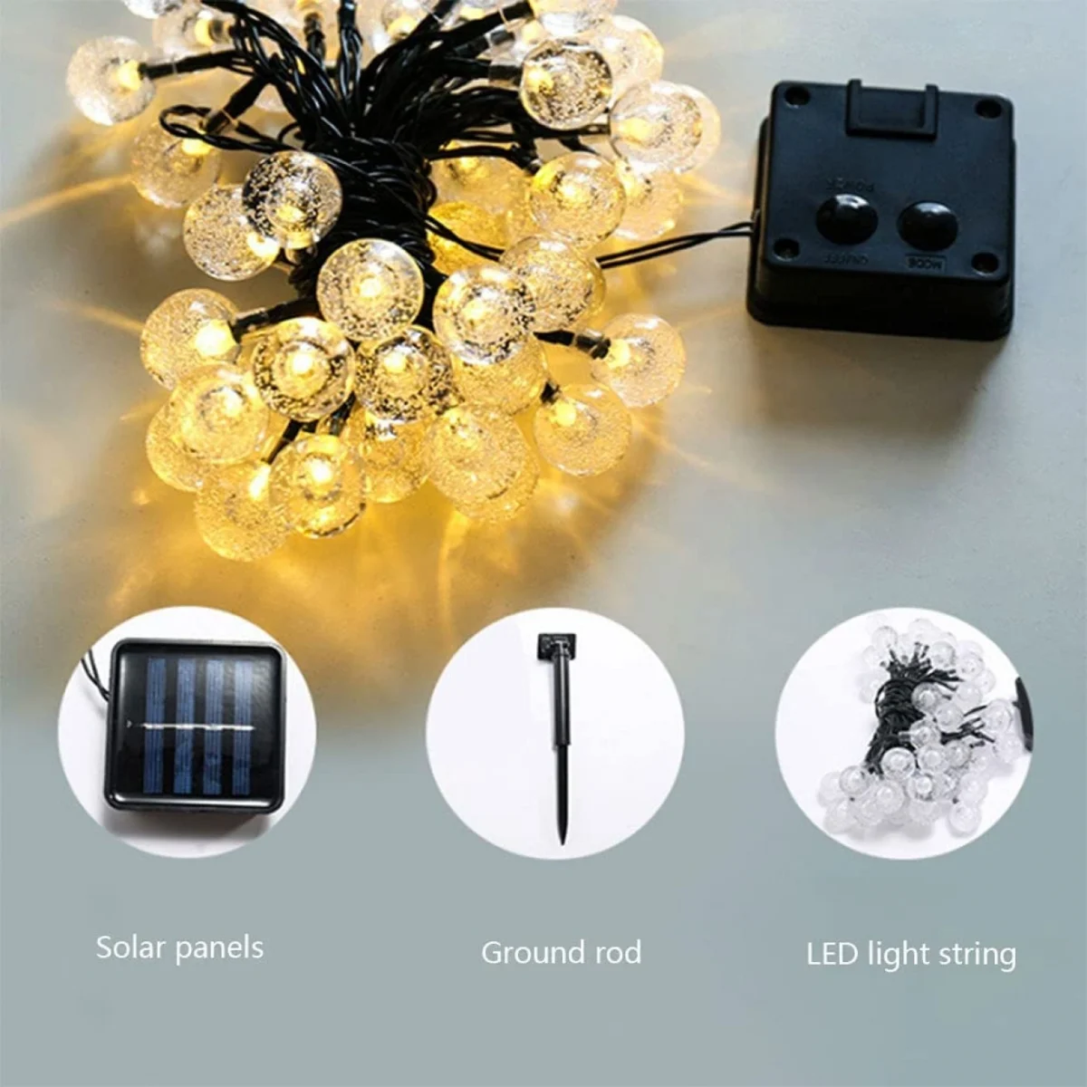 Ηλιακά Bubble Λαμπάκια 4.2m Χριστουγεννιάτικα Ψυχρού Φωτισμού με 8 Προγράμματα - Φωτάκια 30 LED Εξωτερικού Χώρου με Φωτοβολταϊκό Πάνελ