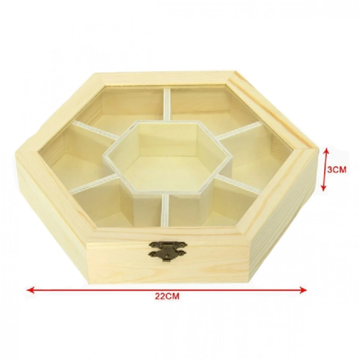 Ξύλινη Εξάγωνη Κοσμηματοθήκη-Μπιζουτιέρα 22x3 εκ