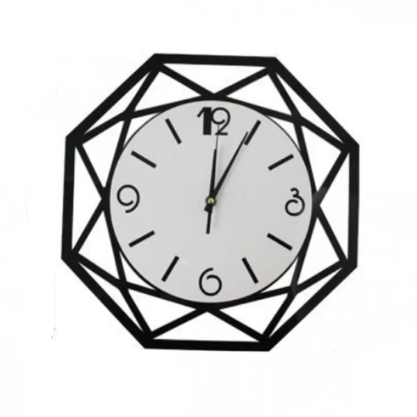 Οκτάγωνο Πλαστικό Μαύρο Ρολόι Τοίχου 39x39cm