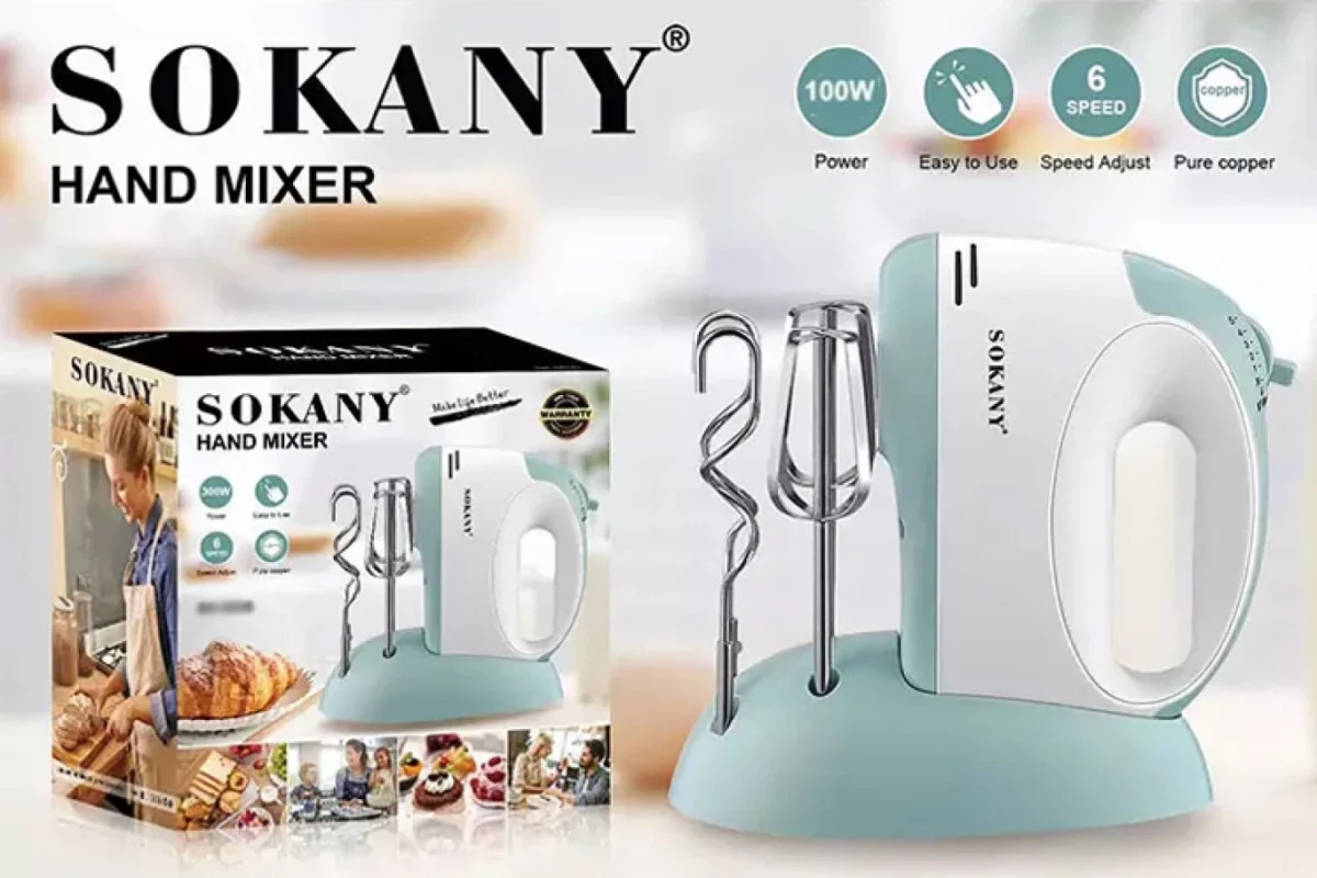 Sokany Μίξερ Χειρός 100W με 6 Ταχύτητες - 2 Εξαρτήματα & Βάση Τοποθέτησης