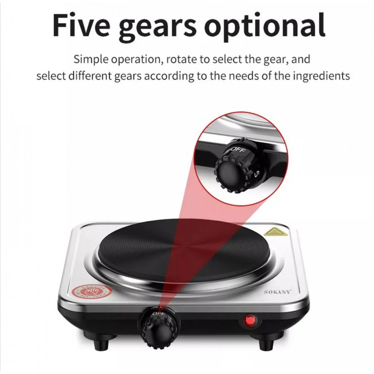 Sokany Μονή Επιτραπέζια Εστία Εμαγιέ 1000W Inox με 5 Ρυθμίσεις Θερμοκρασίας