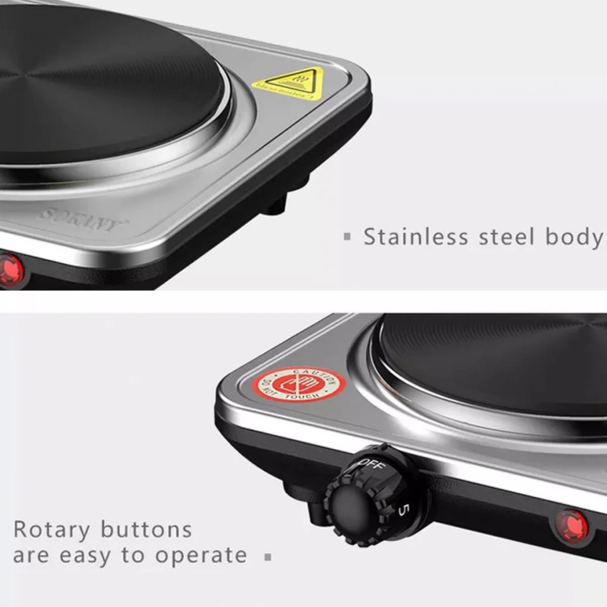 Sokany Μονή Επιτραπέζια Εστία Εμαγιέ 1000W Inox με 5 Ρυθμίσεις Θερμοκρασίας