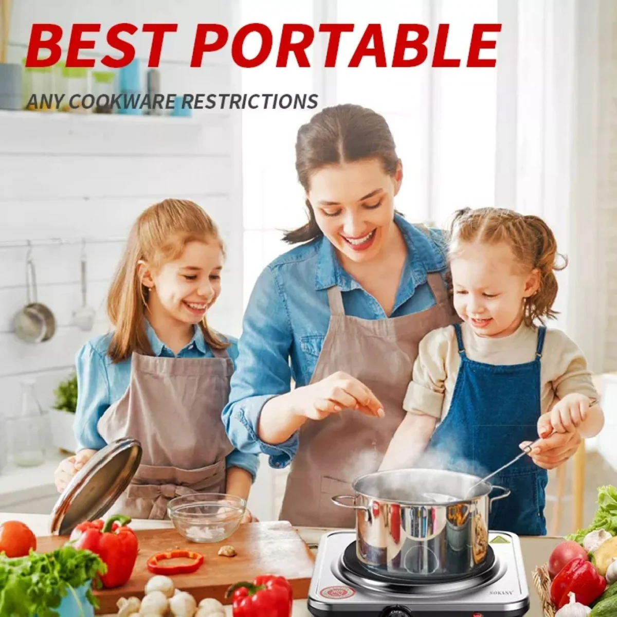 Sokany Μονή Επιτραπέζια Εστία Εμαγιέ 1000W Inox με 5 Ρυθμίσεις Θερμοκρασίας