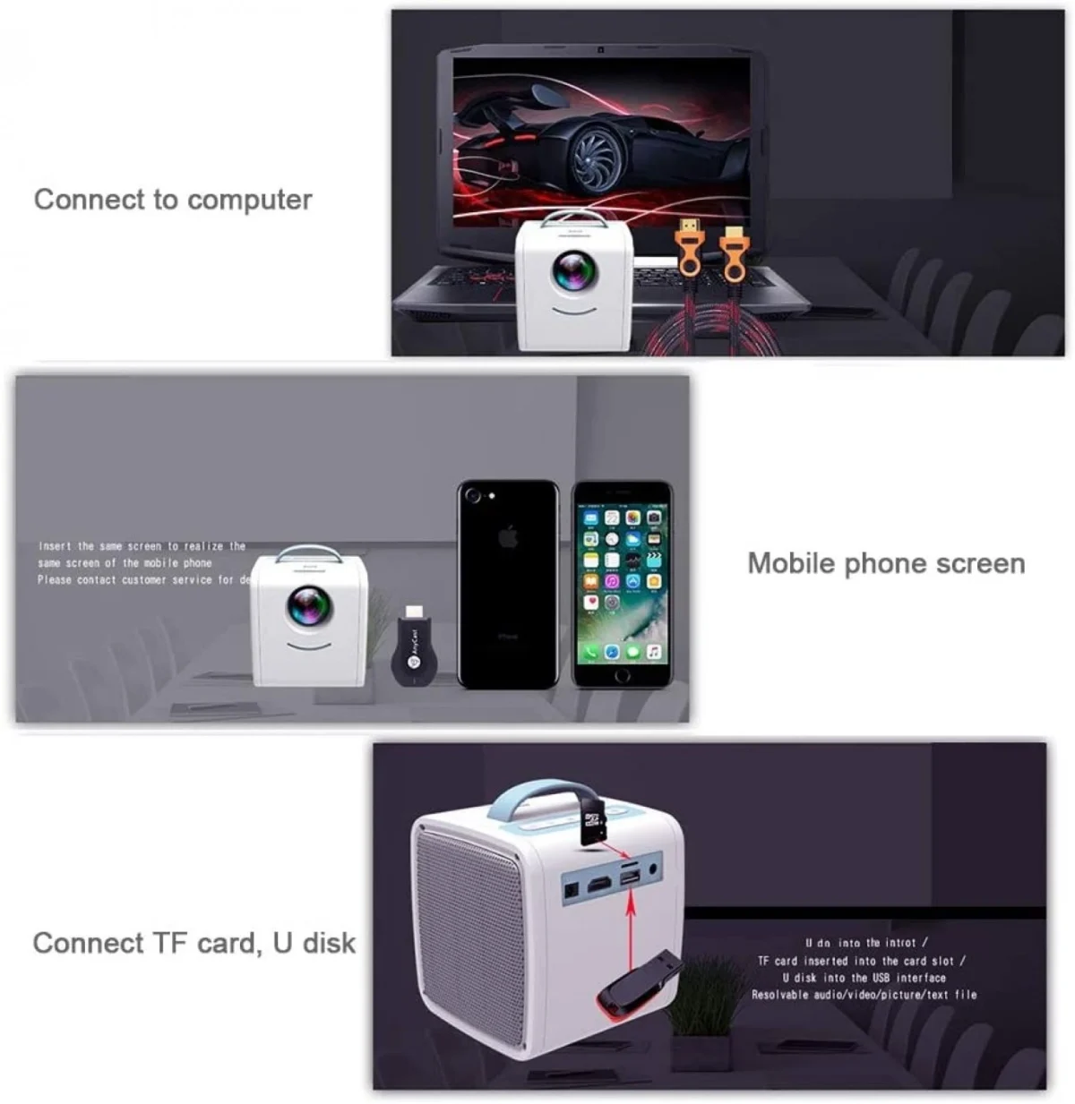 Mini Παιδικός Φορητός Βιντεοπροβολέας Led Multimedia USB, SD, HDMI, AV Προβολέας - Προτζέκτορας Projector Home Cinema με Τηλεχειριστήριο