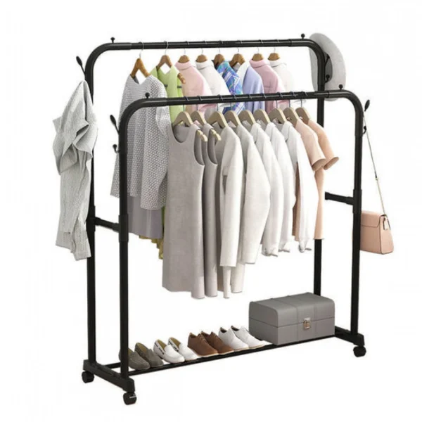 Τροχήλατη Κρεμάστρα Δαπέδου - Παπουτσοθήκη - Βεστιάριο Τρόλεϊ Μεταλλικό σε Μαύρο Χρώμα 143x42x96cm