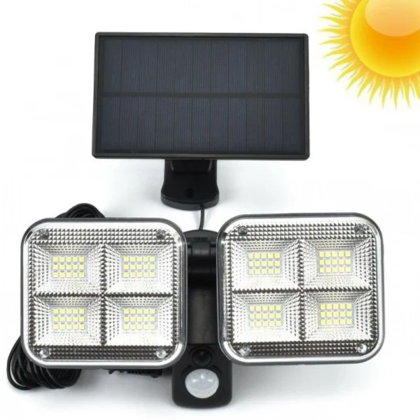 Στεγανός Επιτοίχιος Ηλιακός Προβολέας 120 LED με Φωτοβολταϊκό Πάνελ & Αισθητήρα Κίνησης - Μαύρο