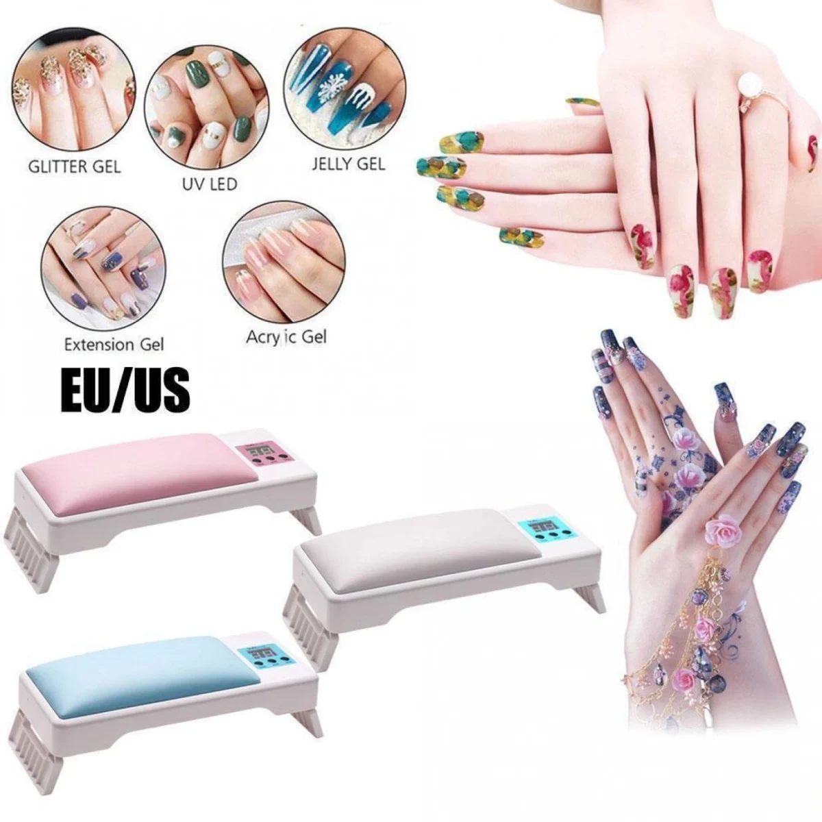 Πτυσσόμενο Σκαμπό Χεριών με Μαξιλάρι & UV Λάμπα Πολυμερισμού για Ημιμόνιμο Μανικιούρ - SUN Handpillow Nail LED YC-09