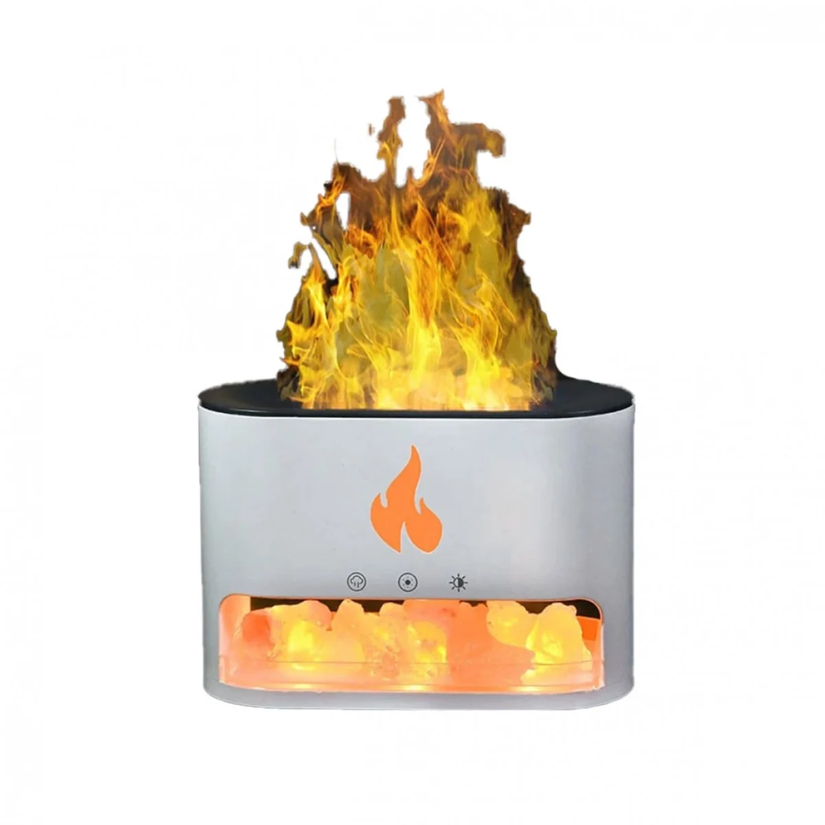 Υγραντήρας Υπερήχων & Συσκευή Αρωματοθεραπείας 250ml USB με LED Φωτισμό Εφέ Φλόγας & Κρυσταλλικό Αλάτι - Aroma Diffuser Λευκό