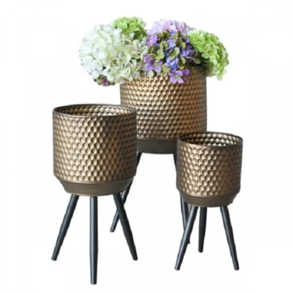 Σετ με 3 Μεταλλικές Διακοσμητικές Γλάστρες σε Χάλκινο Χρώμα - Bronze Decorative Pot