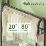 Κρεμάστρα Δαπέδου & Παπουτσοθήκη Οργάνωσης με Γάντζους & 2 Ράφια - Μεταλλικό Μαύρο 150x42x120cm Βεστιάριο Ραφιέρα