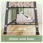 Κρεμάστρα Δαπέδου & Παπουτσοθήκη Οργάνωσης με Γάντζους & 2 Ράφια - Μεταλλικό Μαύρο 150x42x120cm Βεστιάριο Ραφιέρα