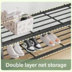 Κρεμάστρα Δαπέδου & Παπουτσοθήκη Οργάνωσης με Γάντζους & 2 Ράφια - Μεταλλικό Μαύρο 150x42x120cm Βεστιάριο Ραφιέρα