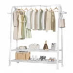 Κρεμάστρα Δαπέδου & Παπουτσοθήκη Οργάνωσης με Γάντζους & 2 Ράφια - 150x42x120cm Βεστιάριο Ραφιέρα