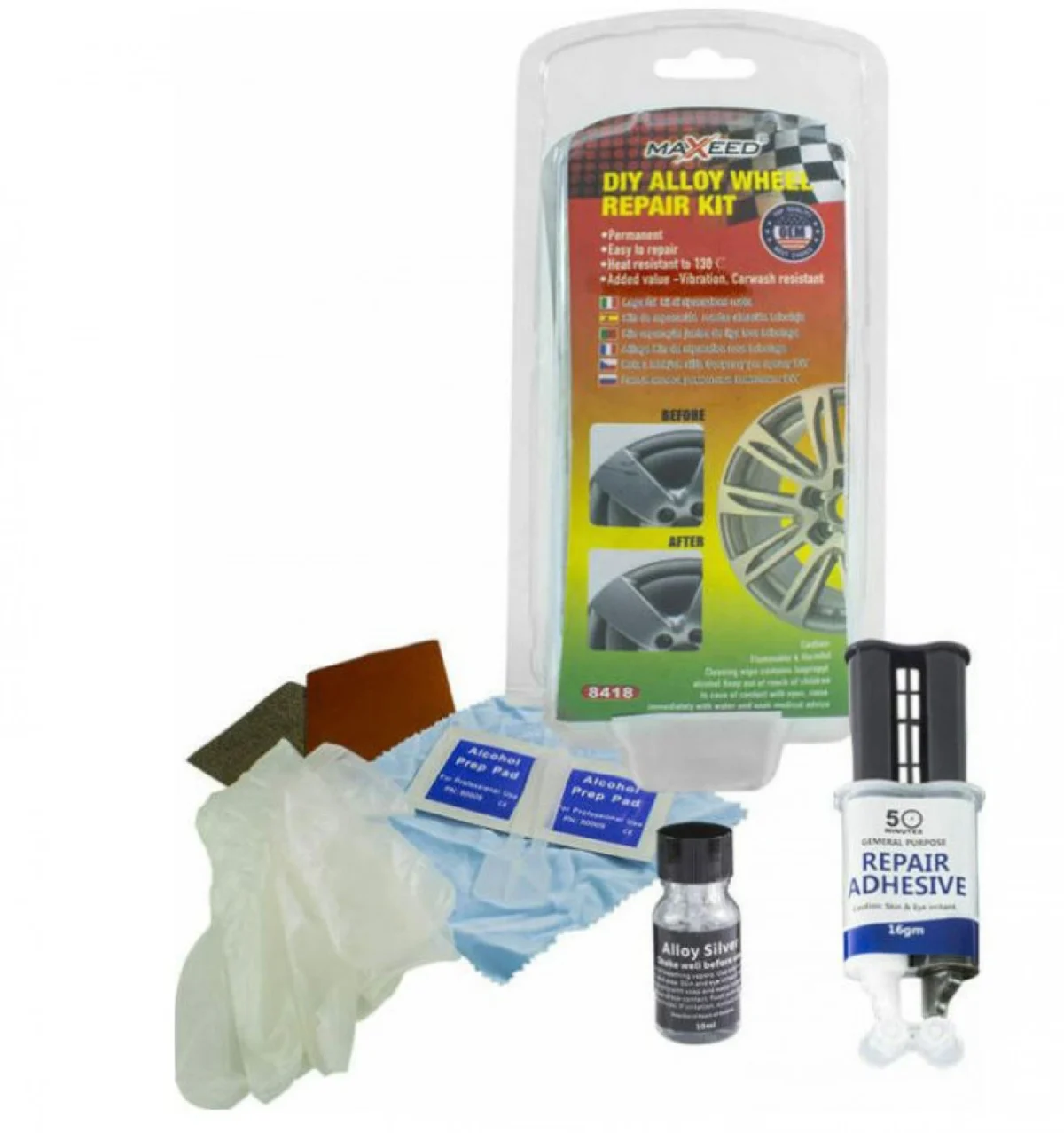 Maxeedc Κιτ Επισκευής Ζάντας Αλουμινίου Ασημί – DIY Alloy Wheel Repair Kit