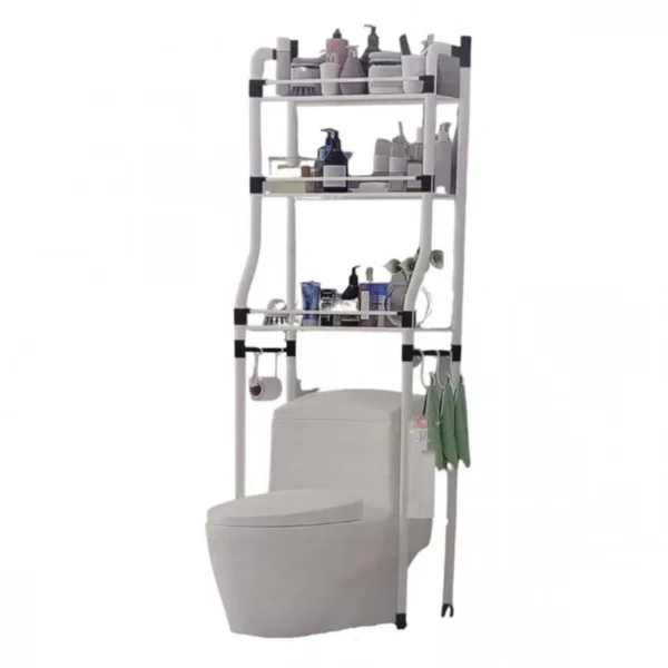 Μεταλλική Ραφιέρα Λεκάνης 3 Επιπέδων με Προστατευτικά Καγκελάκια & 5 Γαντζάκια - Laundry Rack Stainless Steel