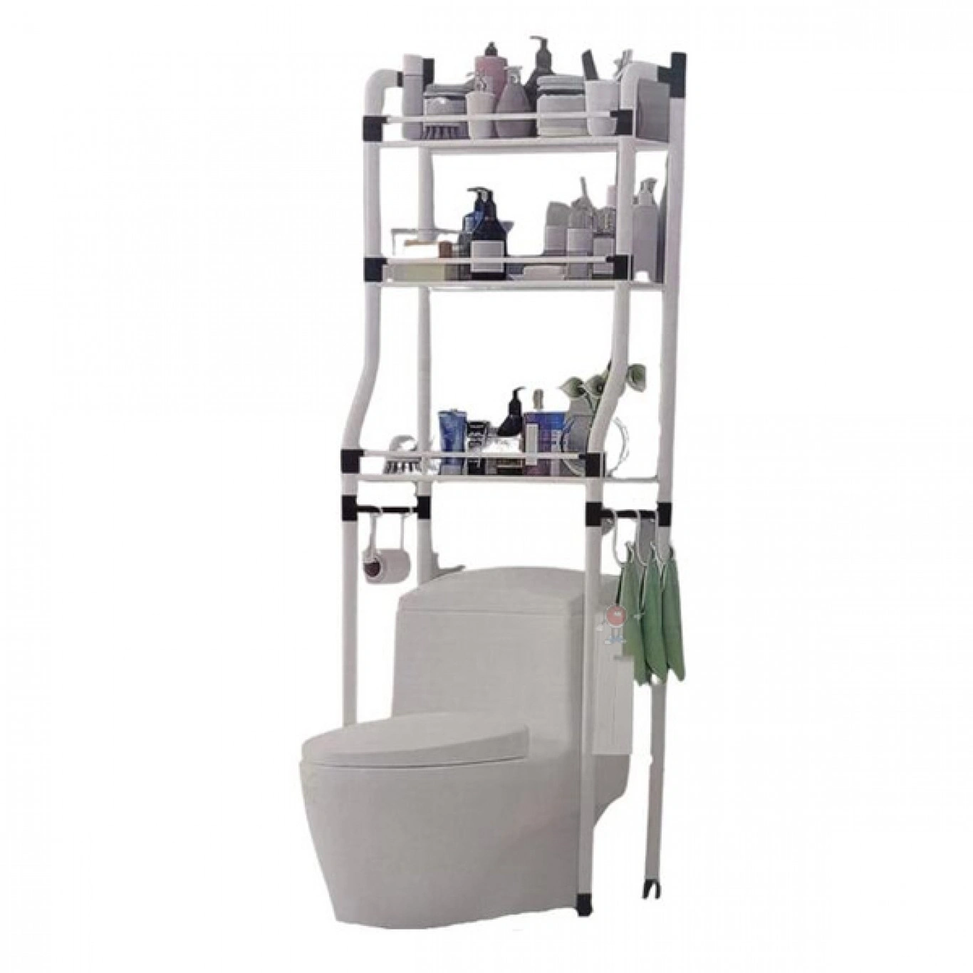 Μεταλλική Ραφιέρα Λεκάνης 3 Επιπέδων με Προστατευτικά Καγκελάκια & 5 Γαντζάκια - Laundry Rack Stainless Steel Μεταλλική Ραφιέρα Λεκάνης 3 Επιπέδων με Προστατευτικά Καγκελάκια & 5 Γαντζάκια - Laundry Rack Stainless Steel