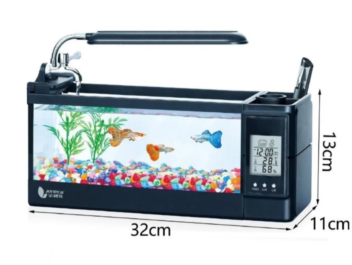Mini Ενυδρείο - Μολυβοθήκη με Φωτισμό LED, Ηχείο & Οθόνη LCD με Ρολόι, Ημερολόγιο & Ξυπνητήρι USB 3.5Lt