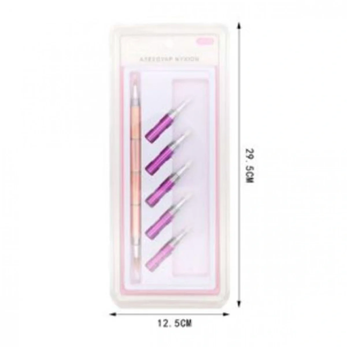 Πινέλα Σχεδίου Νυχιών 2 Όψεων Nail Art Mε 5 Εναλλασόμενες Κεφαλές Σιλικόνης 29,5x12.5 cm