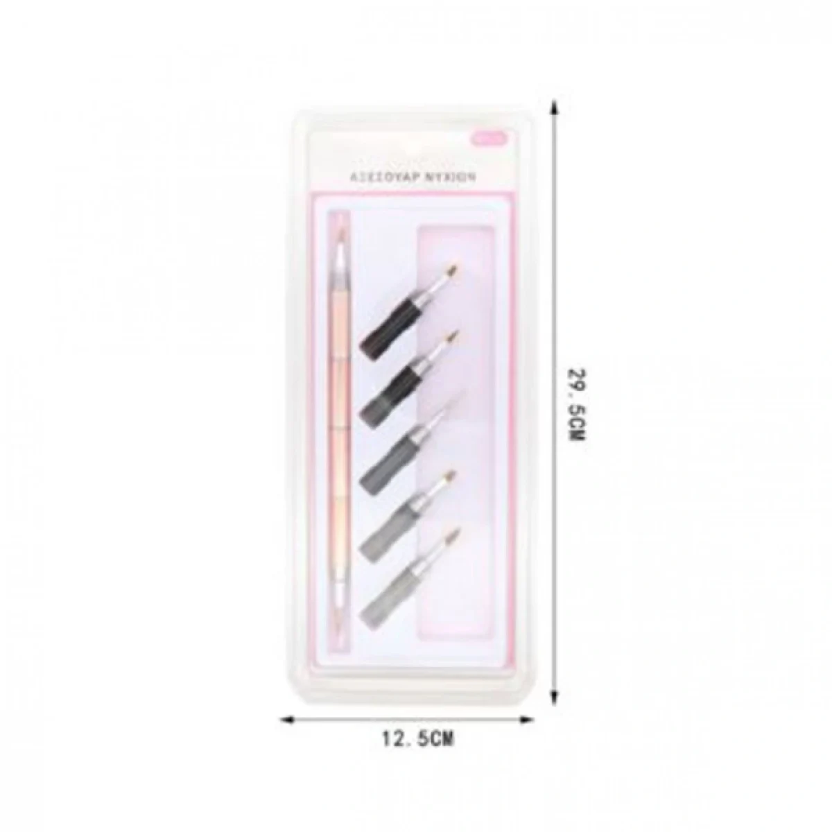 Πινέλα Σχεδίου Νυχιών 2 Όψεων Nail Art Mε 5 Εναλλασόμενες Κεφαλές Σιλικόνης 29,5x12.5 cm