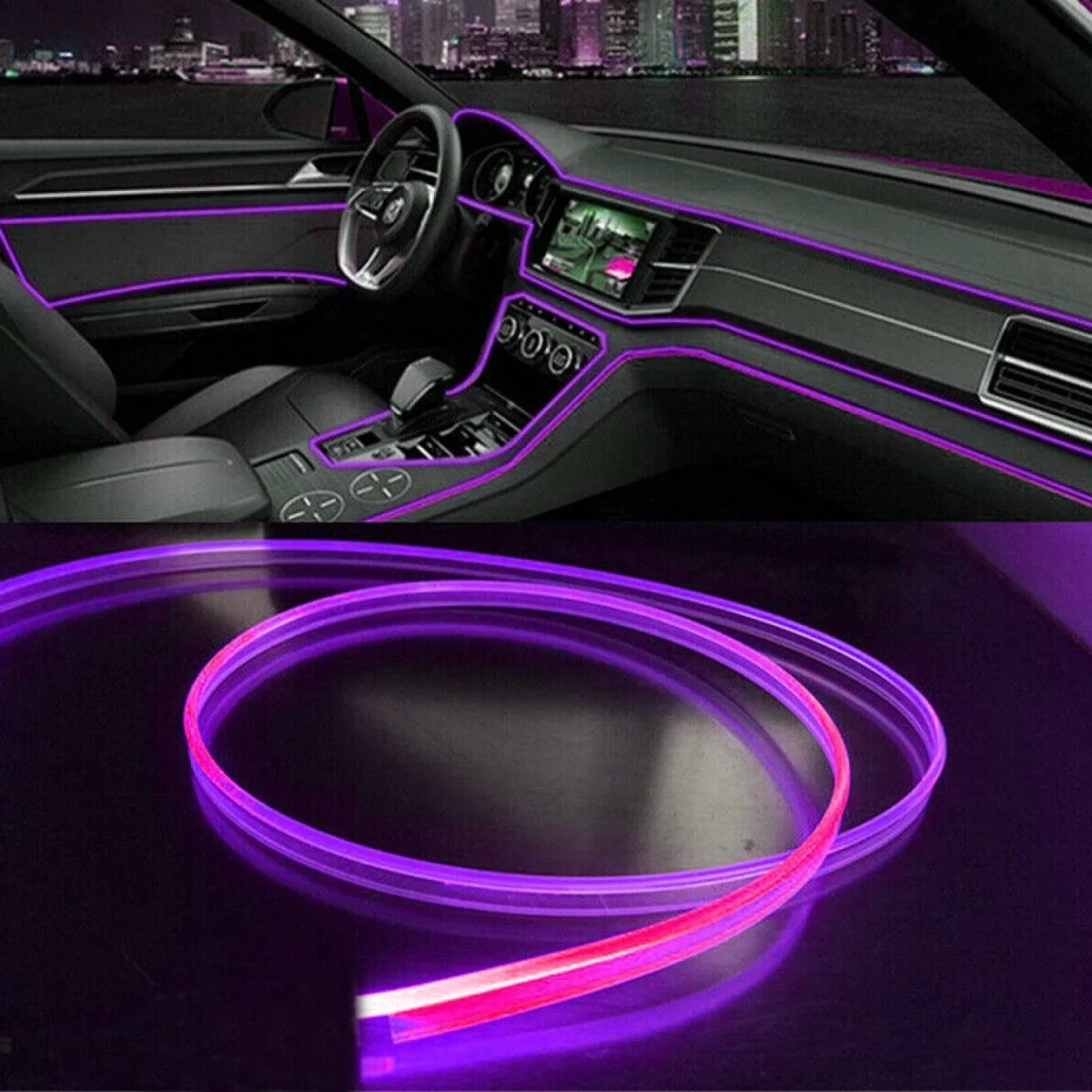 Διακοσμητική 3m Μωβ Ταινία Οπτικής Ίνας Εσωτερικός Φωτισμός Αυτοκινήτου 12V