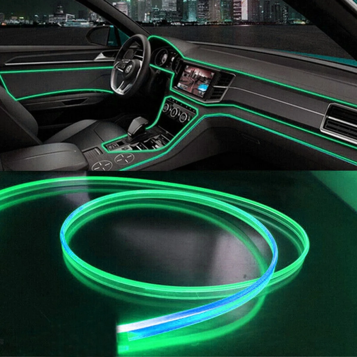 Διακοσμητική 3m Πράσινη Ταινία Οπτικής Ίνας Εσωτερικός Φωτισμός Αυτοκινήτου 12V