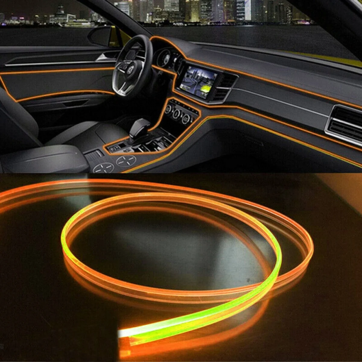 Διακοσμητική 3m Πορτοκαλί Ταινία Οπτικής Ίνας Εσωτερικός Φωτισμός Αυτοκινήτου 12V