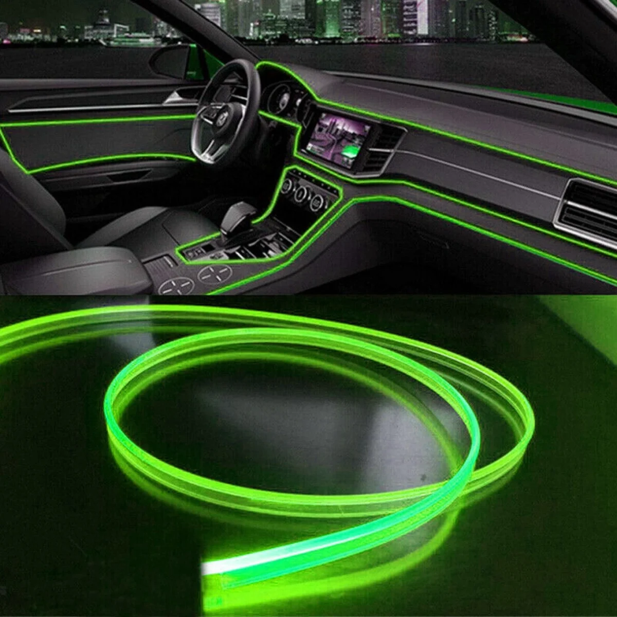 Διακοσμητική 3m Λαχανί Ταινία Οπτικής Ίνας Εσωτερικός Φωτισμός Αυτοκινήτου 12V