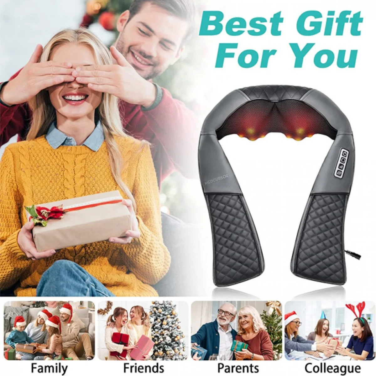 Συσκευή Μασάζ Shiatsu με Χειρολαβές για Αντιμετώπιση Πόνου σε Όλο το Σώμα με 16 Κεφαλες & Θερμότητα - Υπέρυθρη Ακτινοβολία