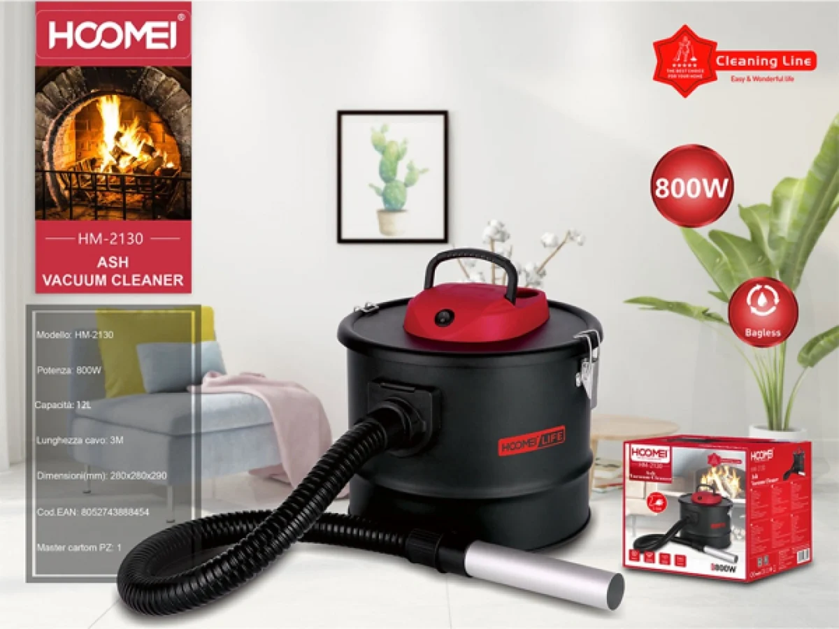 Σκούπα Στάχτης 800W με Ανοξείδωτο Κάδο 12lt HM-2130