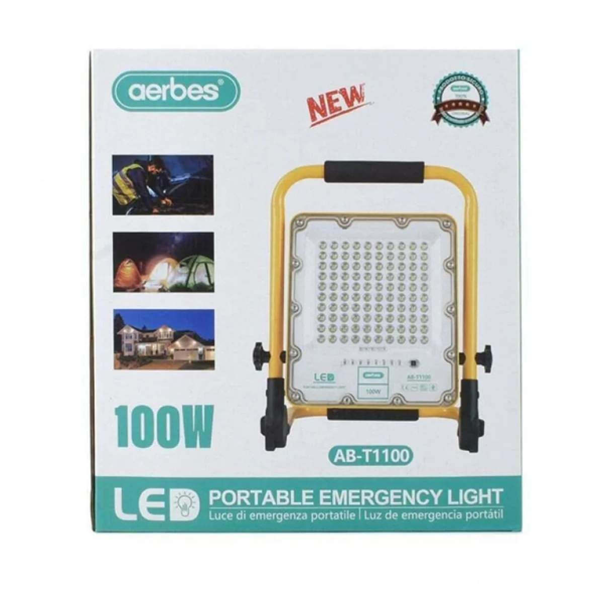 Φορητός Επαναφορτιζόμενος 100LED Προβολέας Ψυχρό Λευκό 100W IP66 AB-T1100