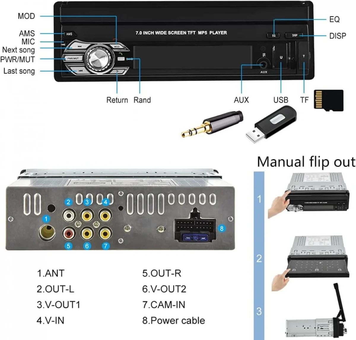 Ενισχυτής Multimedia Οθόνη Αφής 7 inch TFT Ηχοσύστημα Αυτοκινήτου Bluetooth 1 DIN CTC-703