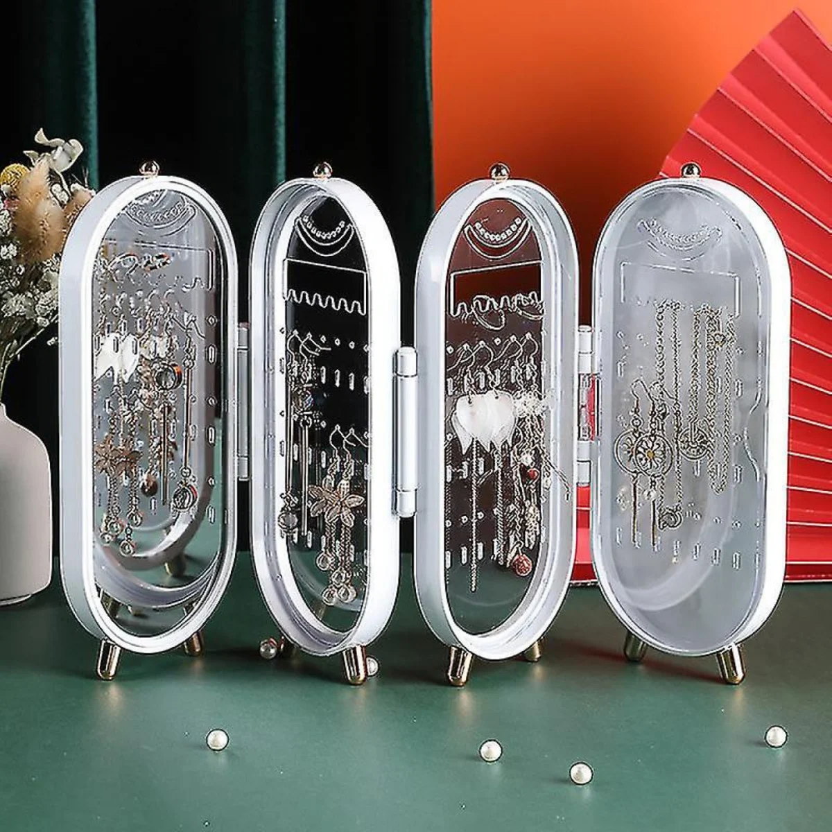 Αναδιπλούμενη Κοσμηματοθήκη - Μπιζουτιέρα Παραβάν - Κουτί Αποθήκευσης Κοσμημάτων με Καθρέπτη 23x11.5x6.5cm