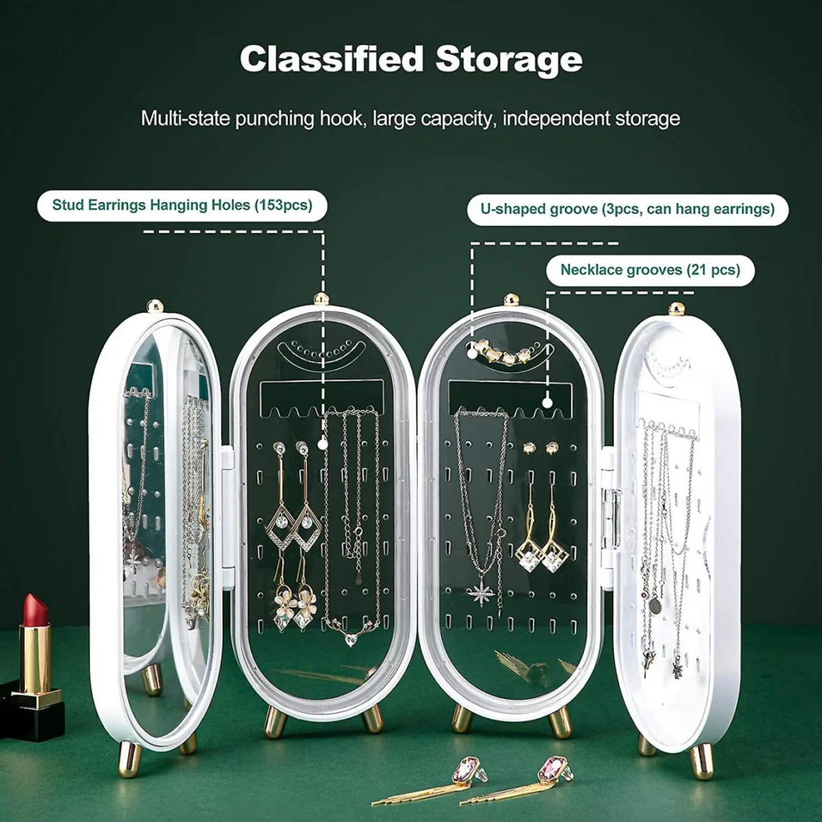 Αναδιπλούμενη Κοσμηματοθήκη - Μπιζουτιέρα Παραβάν - Κουτί Αποθήκευσης Κοσμημάτων με Καθρέπτη 23x11.5x6.5cm