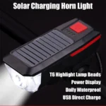 Αδιάβροχο Ηλιακό Επαναφορτιζόμενο Φως Ποδηλάτου 350LM - Κόρνα 120dB με 3 Λειτουργίες Φωτισμού - Μαύρο, Κόκκινο